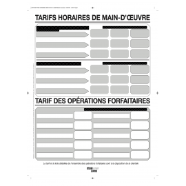 Affiches tarif horaires main-d'oeuvre - Paquet de 5 affiches plastifiées - FEVRIER 2022