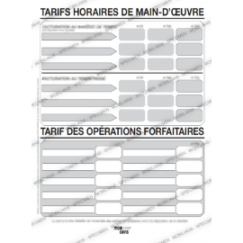 AFFICHE TARIF HORAIRE MAIN D'OEUVRE